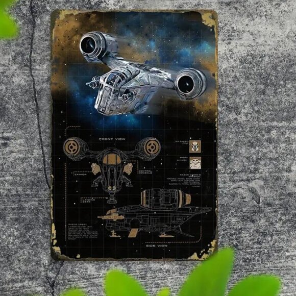 Star Wars Mandalorian Mando's Razor Crest Ship Blueprint Metal Art Sign 8x12" - Picture 5 of 5